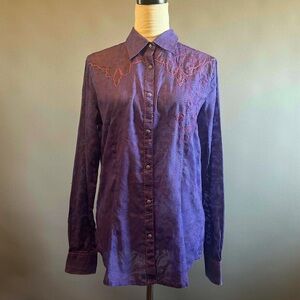Women's Wrangler Snap Button Embroidered Sheer Shirt Purple Pink Sz M